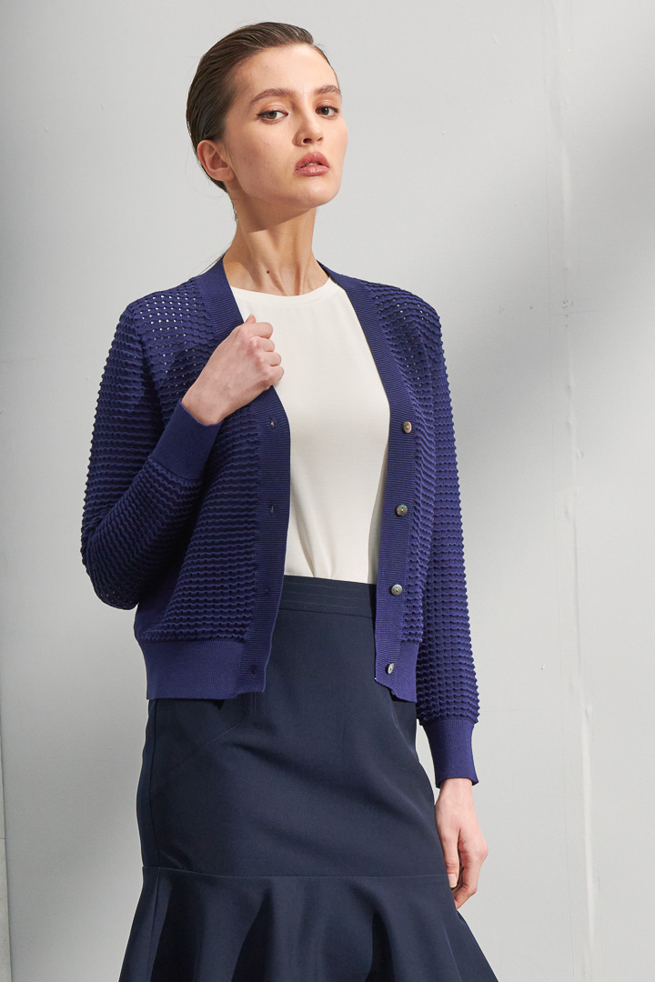 SST&C #Online Exclusive  Women'S Klein Blue V-Neck Cardigan Holed Knit Jacket | 8662203003  (Outlet)_6