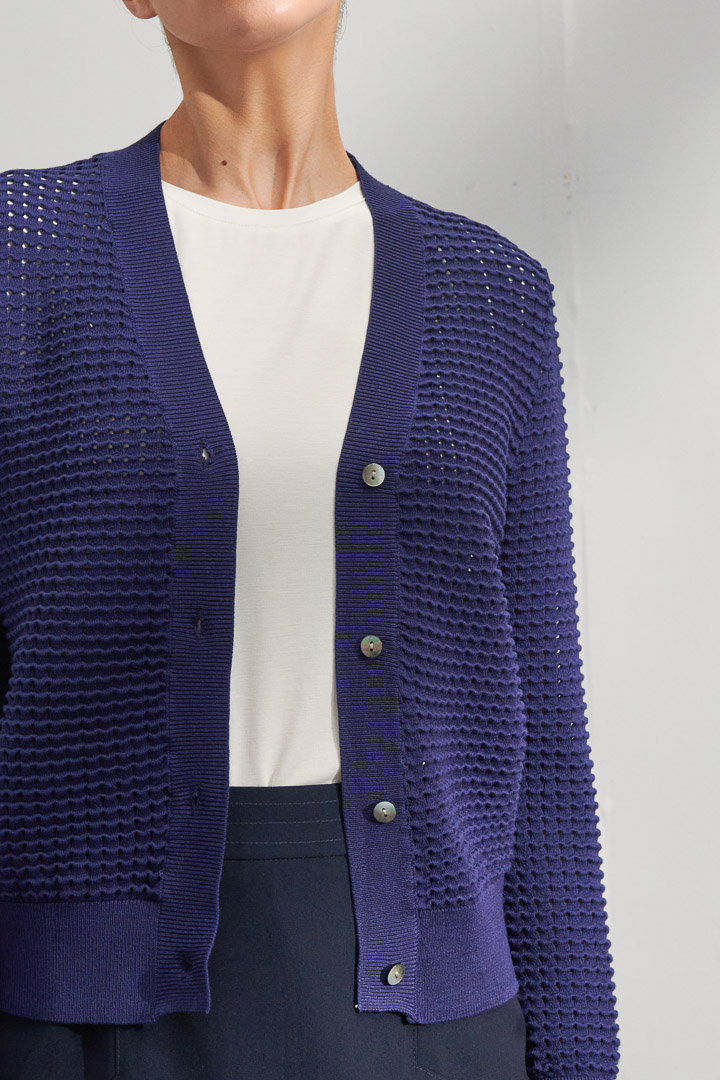 SST&C #Online Exclusive  Women'S Klein Blue V-Neck Cardigan Holed Knit Jacket | 8662203003  (Outlet)_7