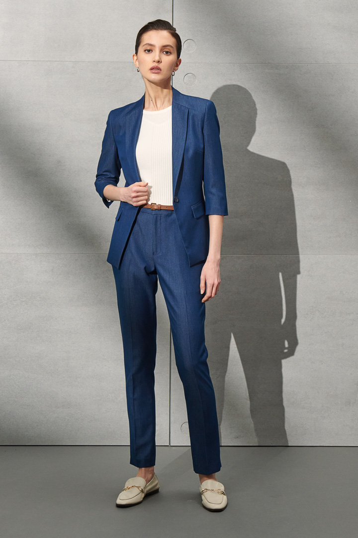 SST&C Women'S Denim Blue Slim Suit Trousers | 7262203004  (Outlet)_0