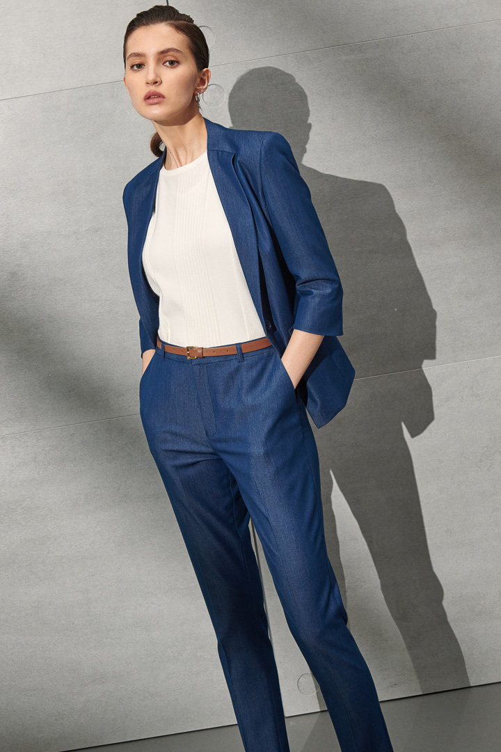 SST&C Women'S Denim Blue Slim Suit Trousers | 7262203004  (Outlet)_1