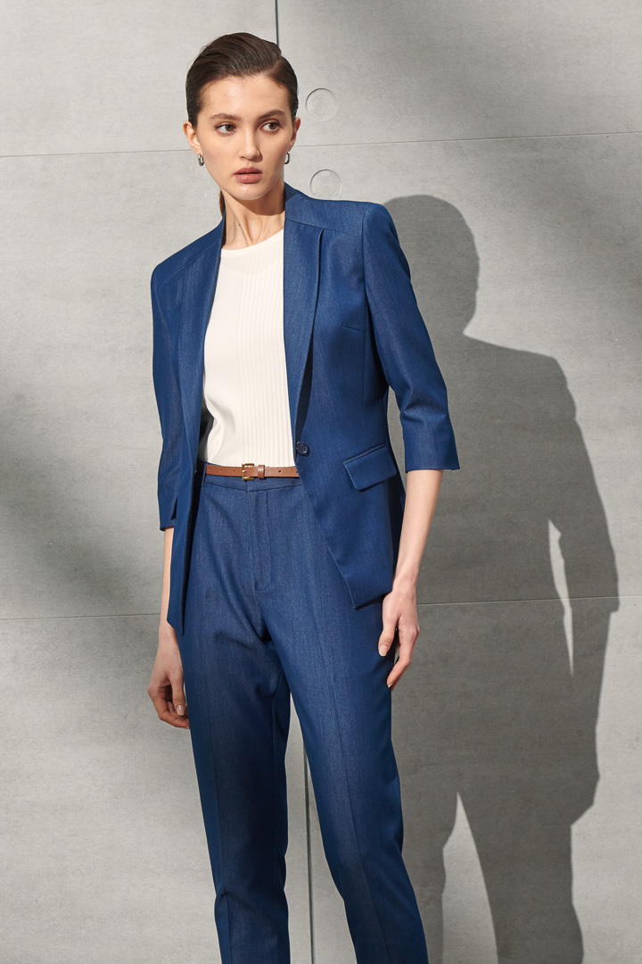 SST&C Women'S Denim Blue Slim Suit Trousers | 7262203004  (Outlet)_2