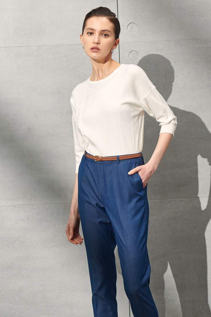 SST&C Women'S Denim Blue Slim Suit Trousers | 7262203004  (Outlet)_4