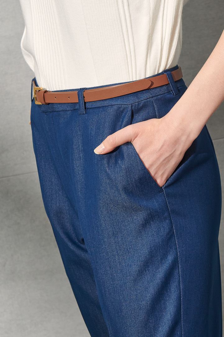 SST&C Women'S Denim Blue Slim Suit Trousers | 7262203004  (Outlet)_6