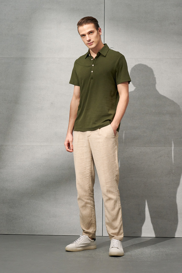 SST&C Dark Green Cotton and Linen Polo Shirt | 1012204009  (Outlet)_4