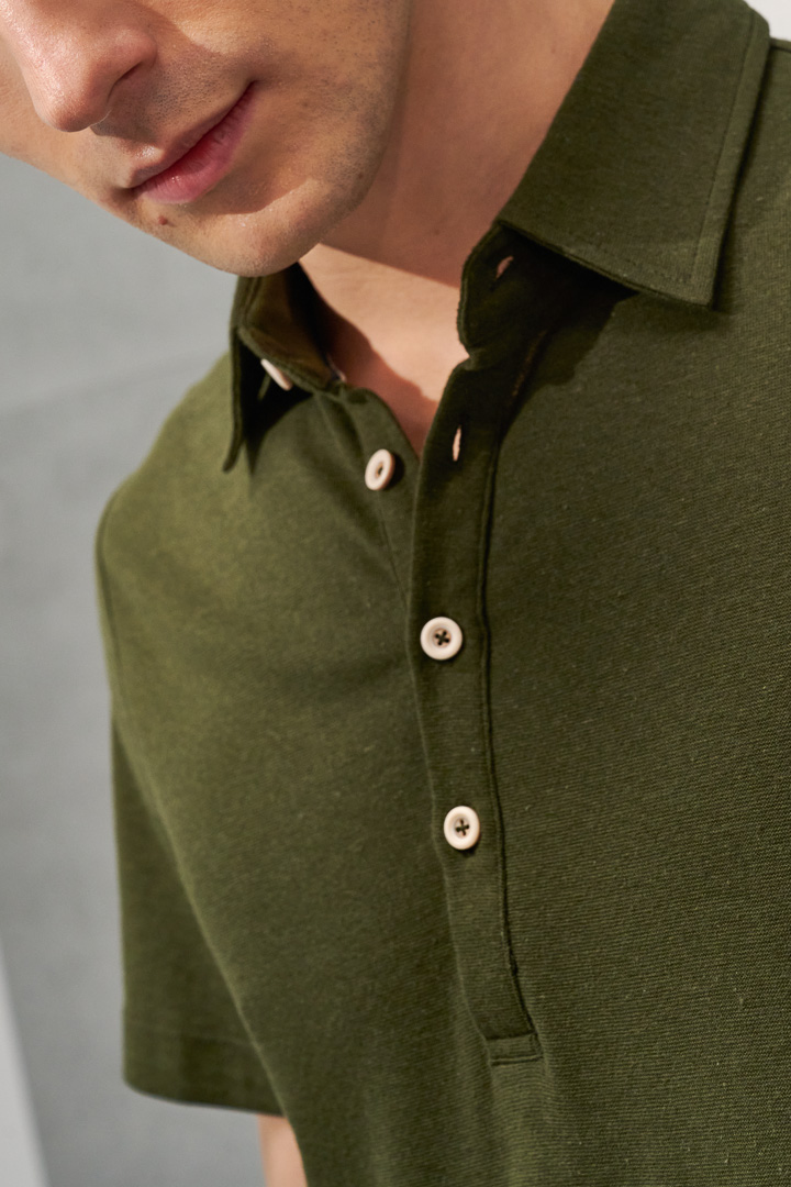 SST&C Dark Green Cotton and Linen Polo Shirt | 1012204009  (Outlet)_7
