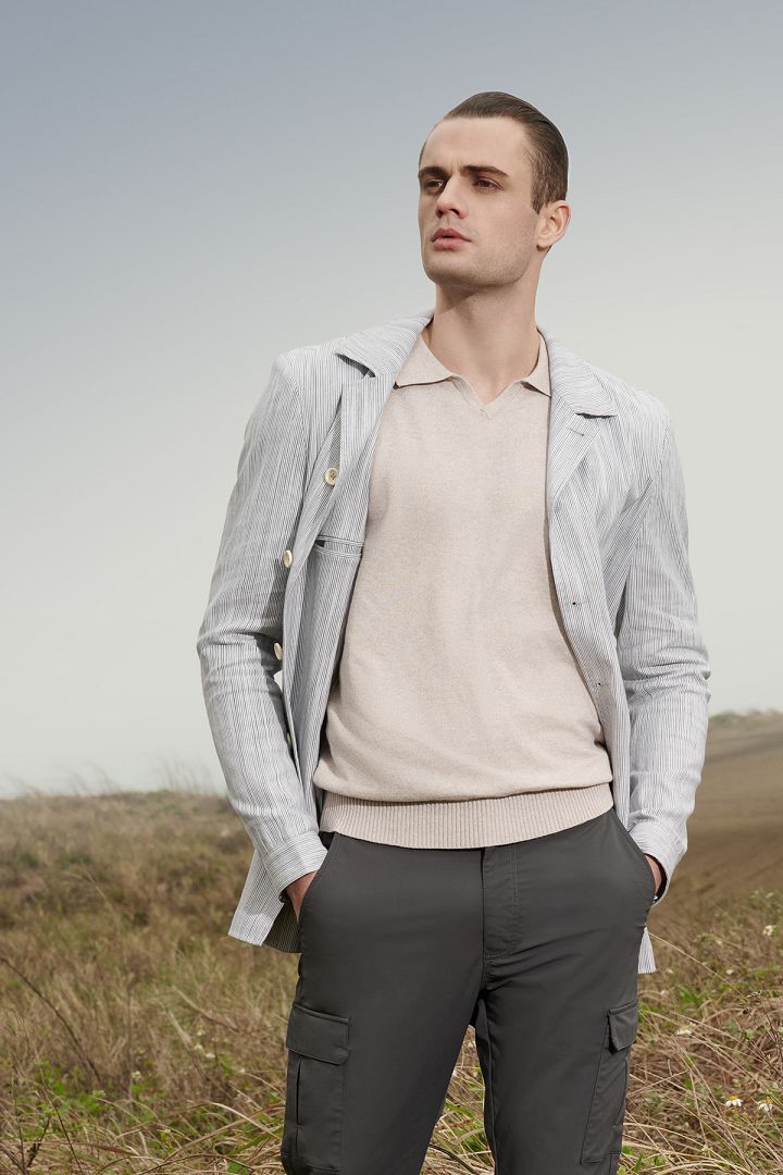 SST&C #Online Exclusive  Light Gray Striped Pattern Shirt Jacket | 0612204003  (Outlet)_0