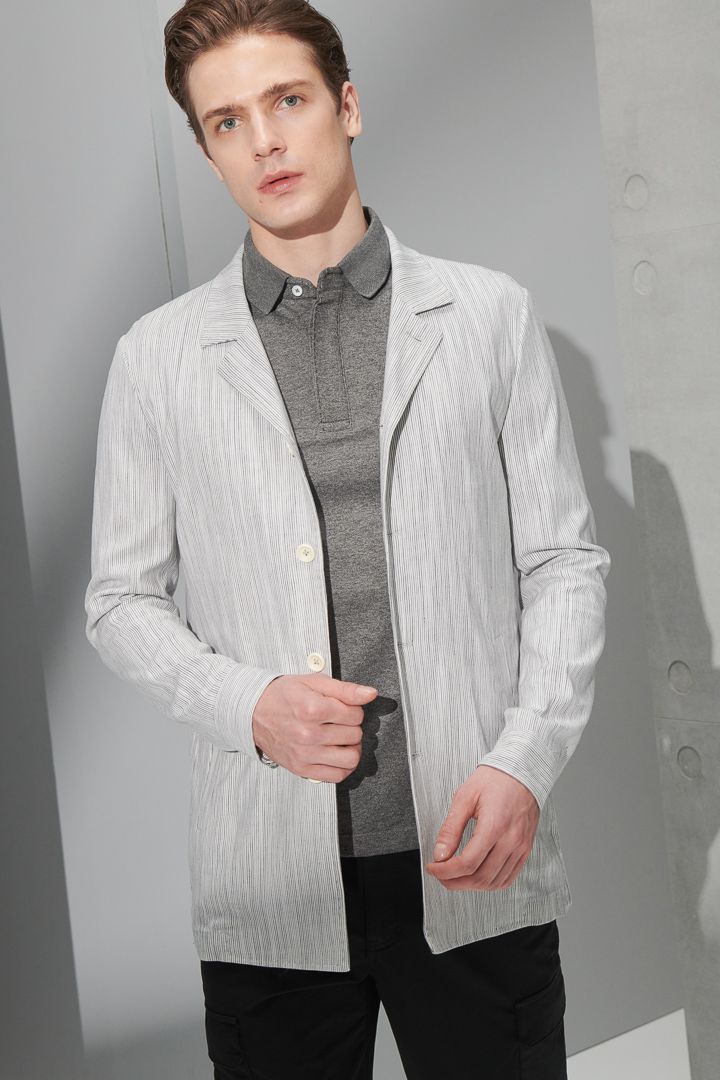 SST&C #Online Exclusive  Light Gray Striped Pattern Shirt Jacket | 0612204003  (Outlet)_2