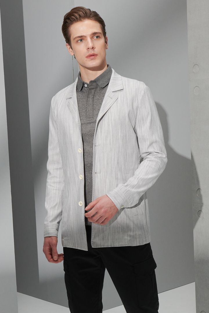 SST&C #Online Exclusive  Light Gray Striped Pattern Shirt Jacket | 0612204003  (Outlet)_3