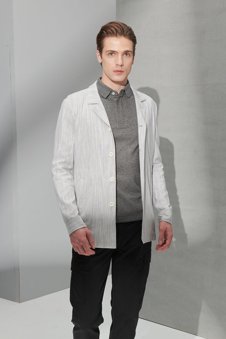 SST&C #Online Exclusive  Light Gray Striped Pattern Shirt Jacket | 0612204003  (Outlet)_4