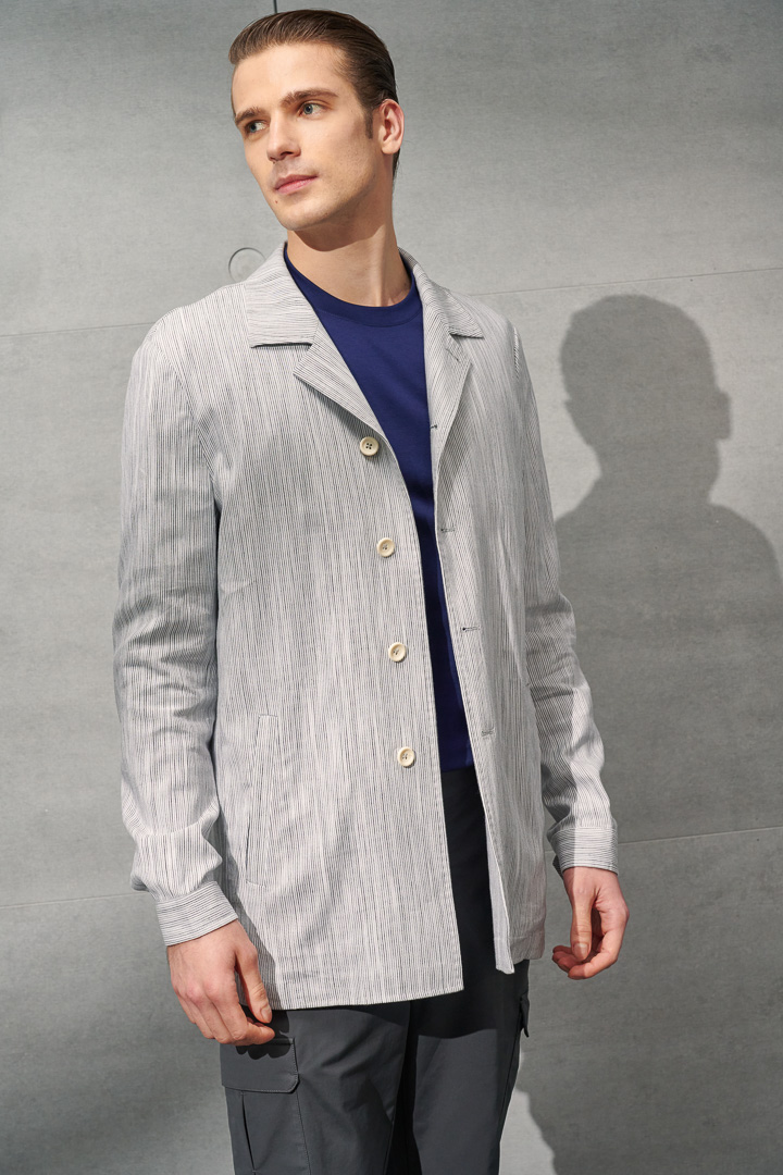 SST&C #Online Exclusive  Light Gray Striped Pattern Shirt Jacket | 0612204003  (Outlet)_5