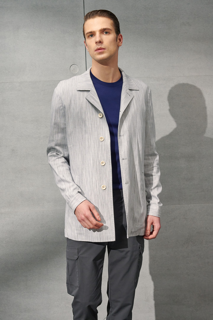 SST&C #Online Exclusive  Light Gray Striped Pattern Shirt Jacket | 0612204003  (Outlet)_6