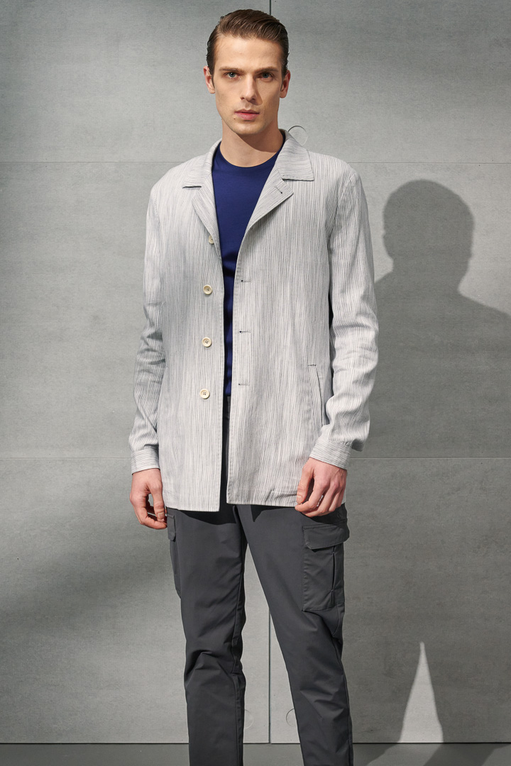 SST&C #Online Exclusive  Light Gray Striped Pattern Shirt Jacket | 0612204003  (Outlet)_7