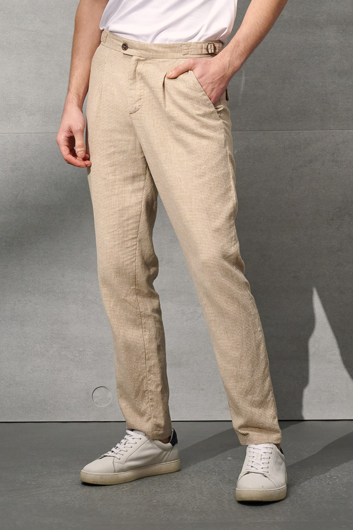 SST&C Sand Yellow Houndstooth Loose Fit Casual Trousers | 1212204001  (Outlet)_1