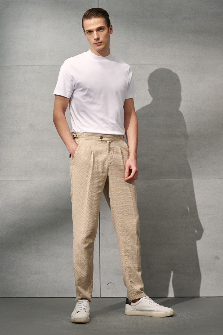 SST&C Sand Yellow Houndstooth Loose Fit Casual Trousers | 1212204001  (Outlet)_2
