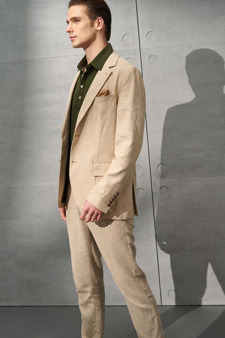 SST&C Sand Yellow Houndstooth Loose Fit Casual Trousers | 1212204001  (Outlet)_4