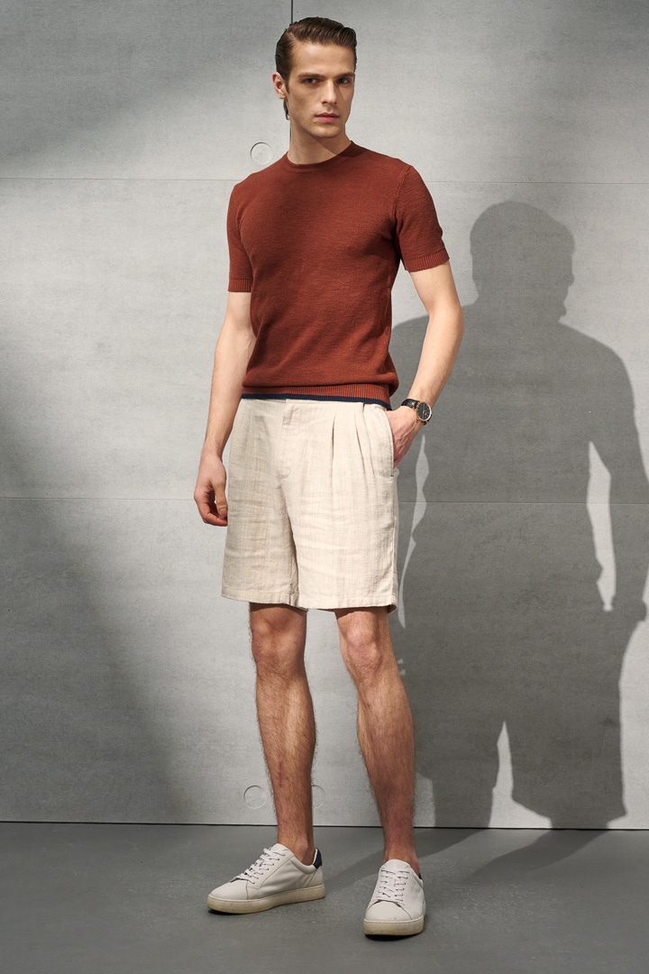 SST&C Beige Cotton and Linen Loose-Fitting Casual Shorts | 1212204002  (Outlet)_4