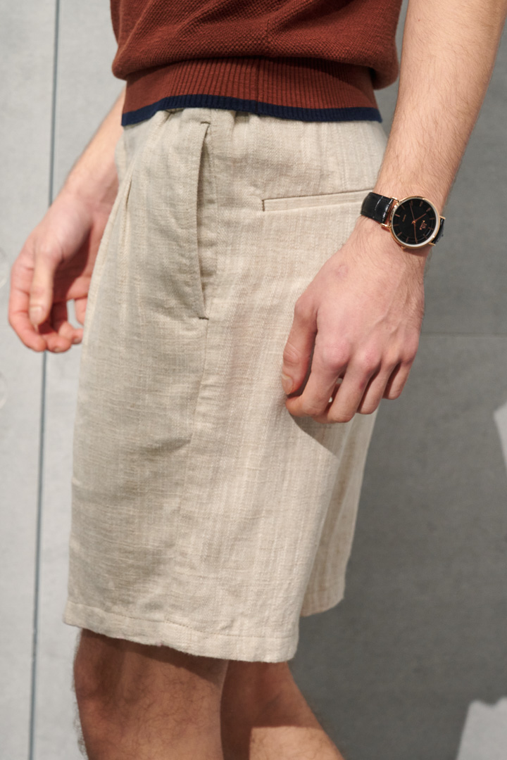 SST&C Beige Cotton and Linen Loose-Fitting Casual Shorts | 1212204002  (Outlet)_9