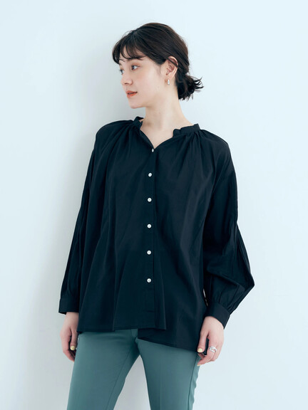 簡約抽摺袖V領襯衫(7A21L0A1800) - YECCA VECCA