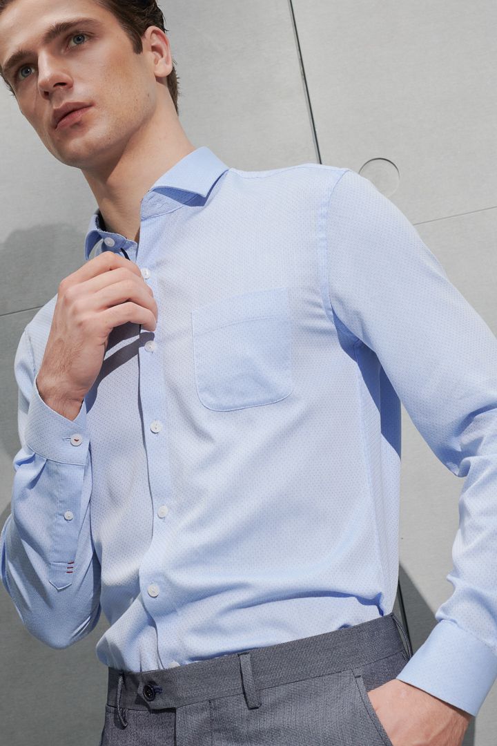 SST&C #Easycare  Blue Textured Shirt | 0312203005  (Outlet)_1