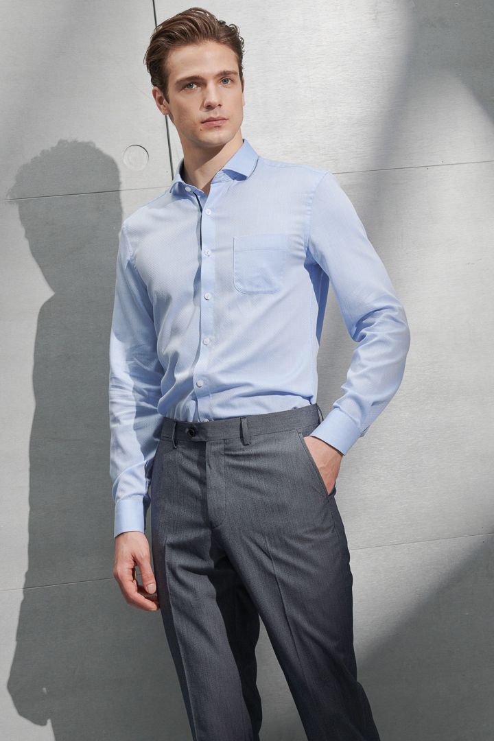 SST&C #Easycare  Blue Textured Shirt | 0312203005  (Outlet)_2