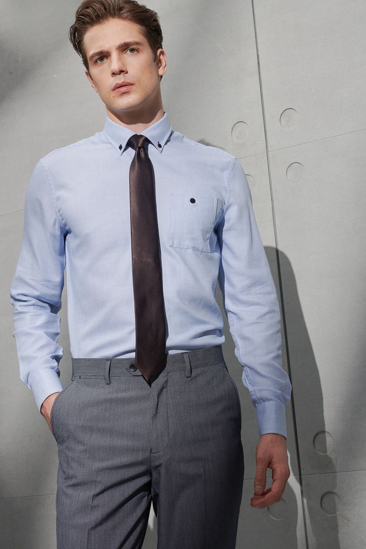 SST&C #Easycare  Blue Textured Shirt | 0312203017  (Outlet)_1