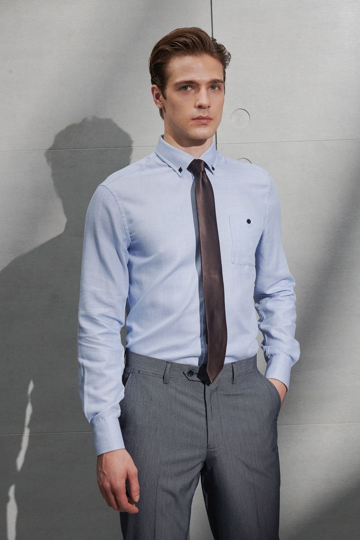SST&C #Easycare  Blue Textured Shirt | 0312203017  (Outlet)_4