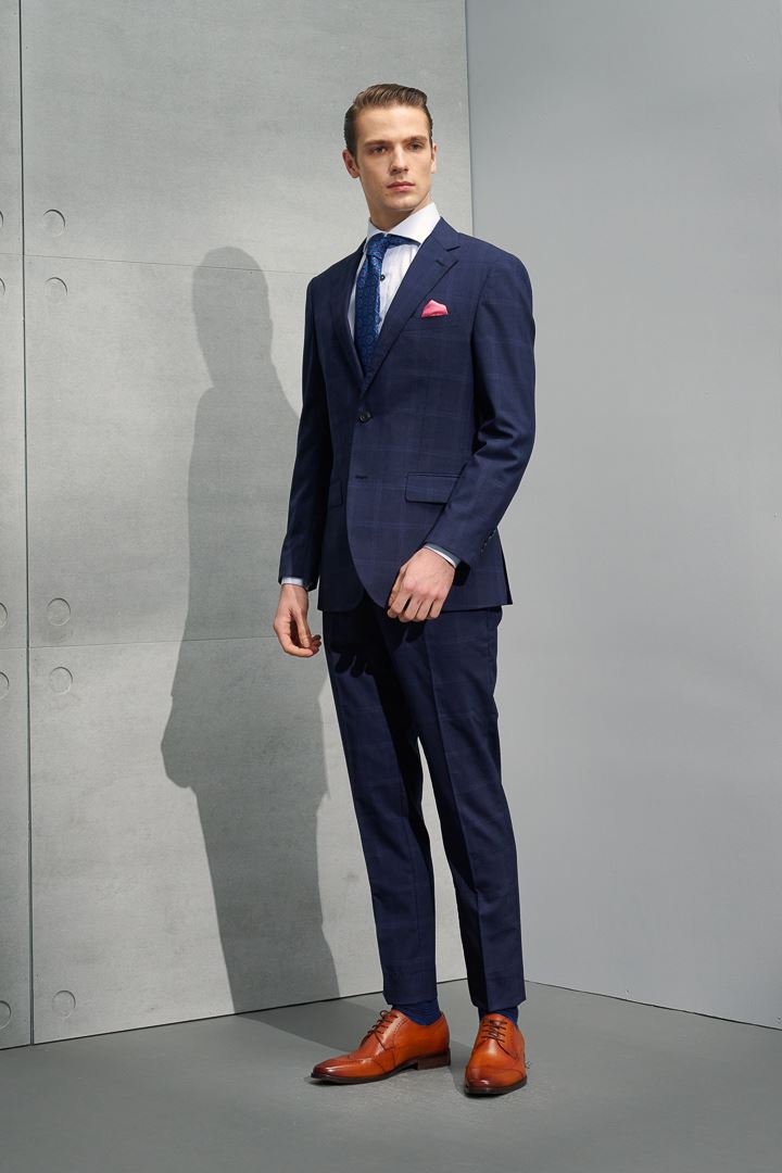 SST&C #Milan Series  Navy Blue Check Pattern Slim Fit Suit Jacket | 0112204001  (Outlet)_1