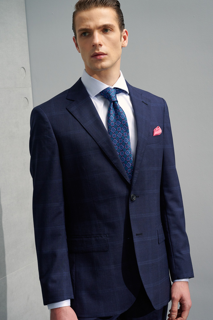 SST&C #Milan Series  Navy Blue Check Pattern Slim Fit Suit Jacket | 0112204001  (Outlet)_4