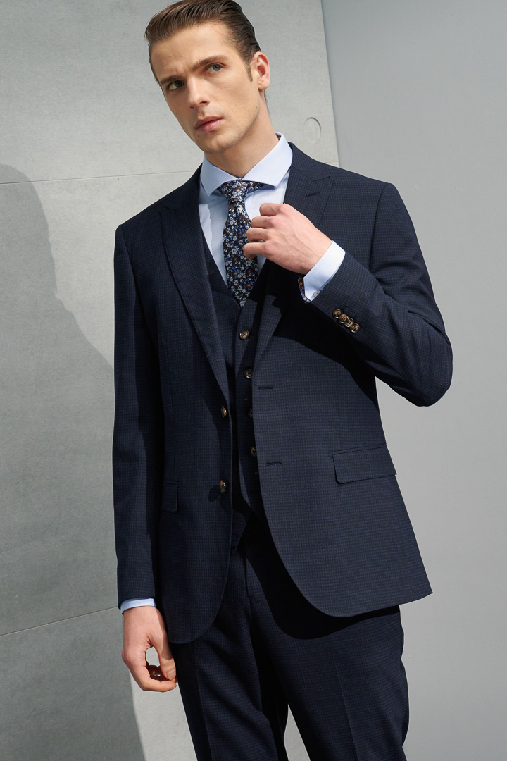 SST&C #Machine Washable Series  Navy Check Pattern Slim Fit Suit Jacket | 0112204005  (Outlet)_0