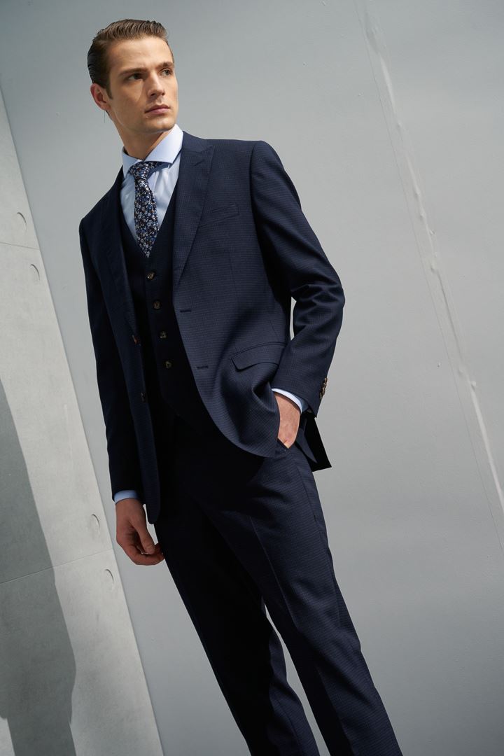 SST&C #可機洗 藏青格紋修身西裝外套 | 0112204005 (outlet)_1