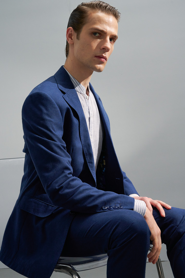SST&C Linen-Blend Navy Slim-Fit Suit Jacket | 0112204008  (Outlet)_0