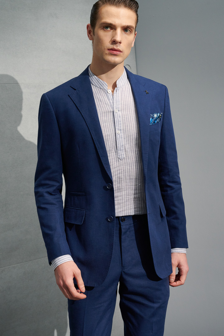 SST&C Linen-Blend Navy Slim-Fit Suit Jacket | 0112204008  (Outlet)_2