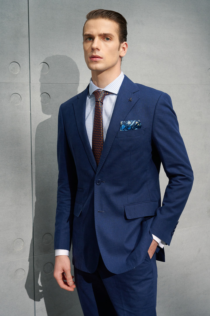 SST&C Linen-Blend Navy Slim-Fit Suit Jacket | 0112204008  (Outlet)_3