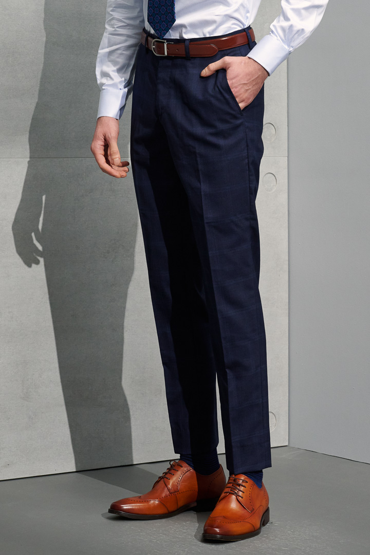 SST&C #Milan Series  Navy Blue Check Pattern Slim Fit Suit Trousers | 0212204001  (Outlet)_0