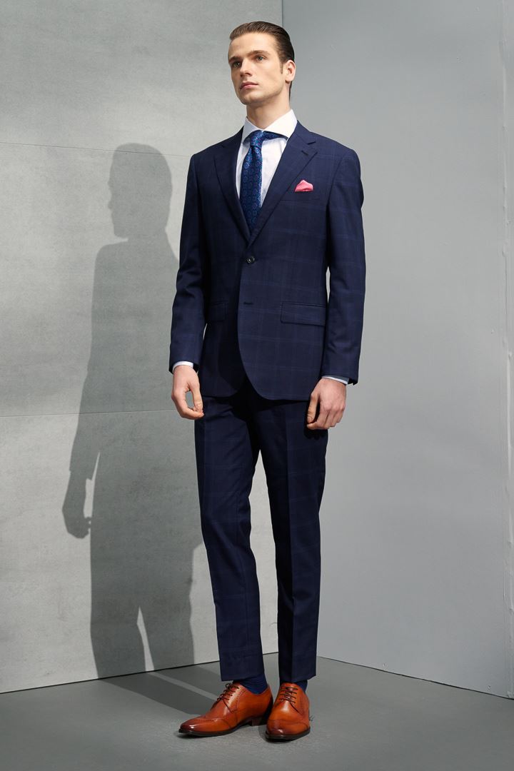 SST&C #Milan Series  Navy Blue Check Pattern Slim Fit Suit Trousers | 0212204001  (Outlet)_3