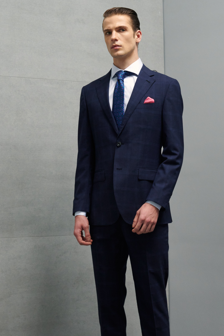 SST&C #Milan Series  Navy Blue Check Pattern Slim Fit Suit Trousers | 0212204001  (Outlet)_4