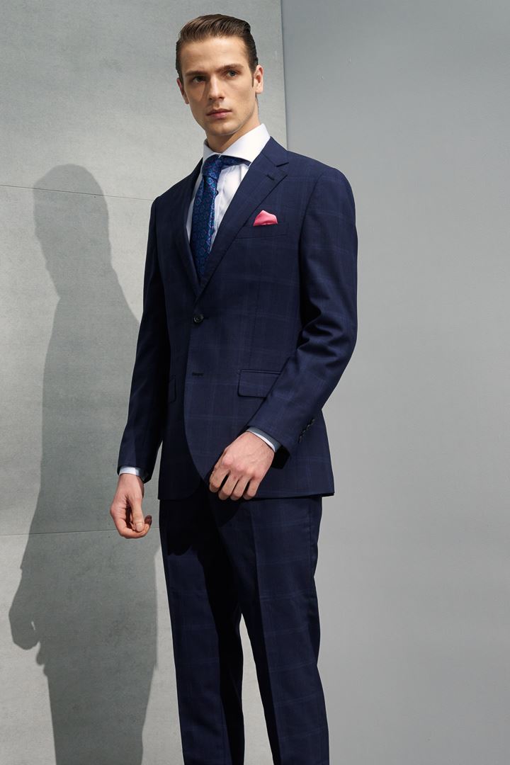 SST&C #Milan Series  Navy Blue Check Pattern Slim Fit Suit Trousers | 0212204001  (Outlet)_5