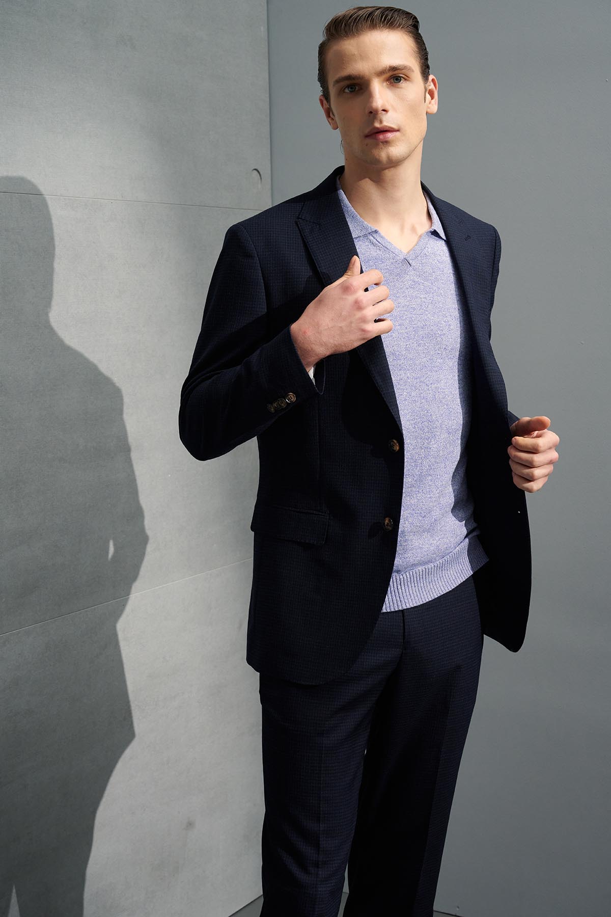 SST&C #Machine Washable Series  Navy Check Pattern Slim Fit Suit Trousers | 0212204005  (Outlet)_1