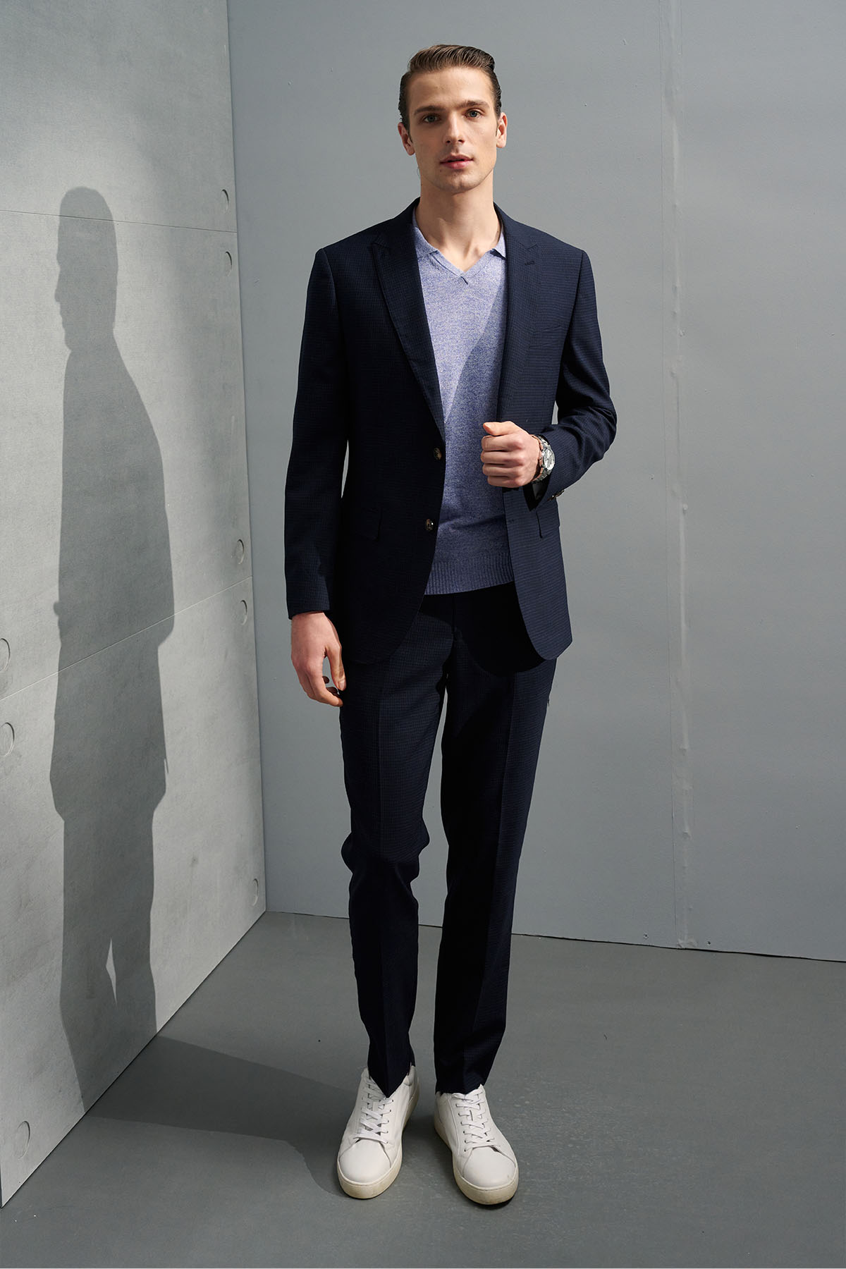 SST&C #Machine Washable Series  Navy Check Pattern Slim Fit Suit Trousers | 0212204005  (Outlet)_2
