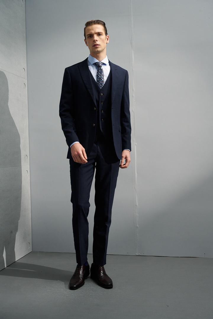 SST&C #Machine Washable Series  Navy Check Pattern Slim Fit Suit Trousers | 0212204005  (Outlet)_9