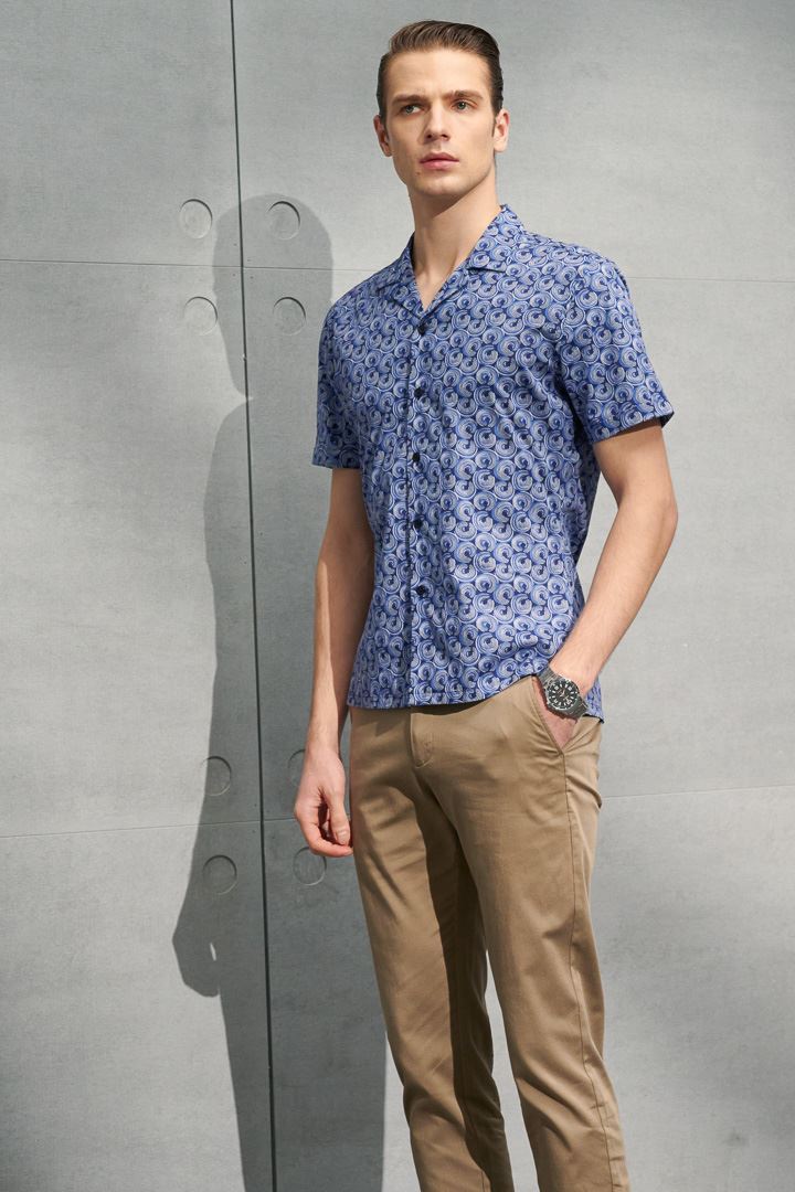 SST&C Dark Blue Spiral Cuban Collar Standard Fit Short Sleeve Shirt | 0412204002  (Outlet)_1