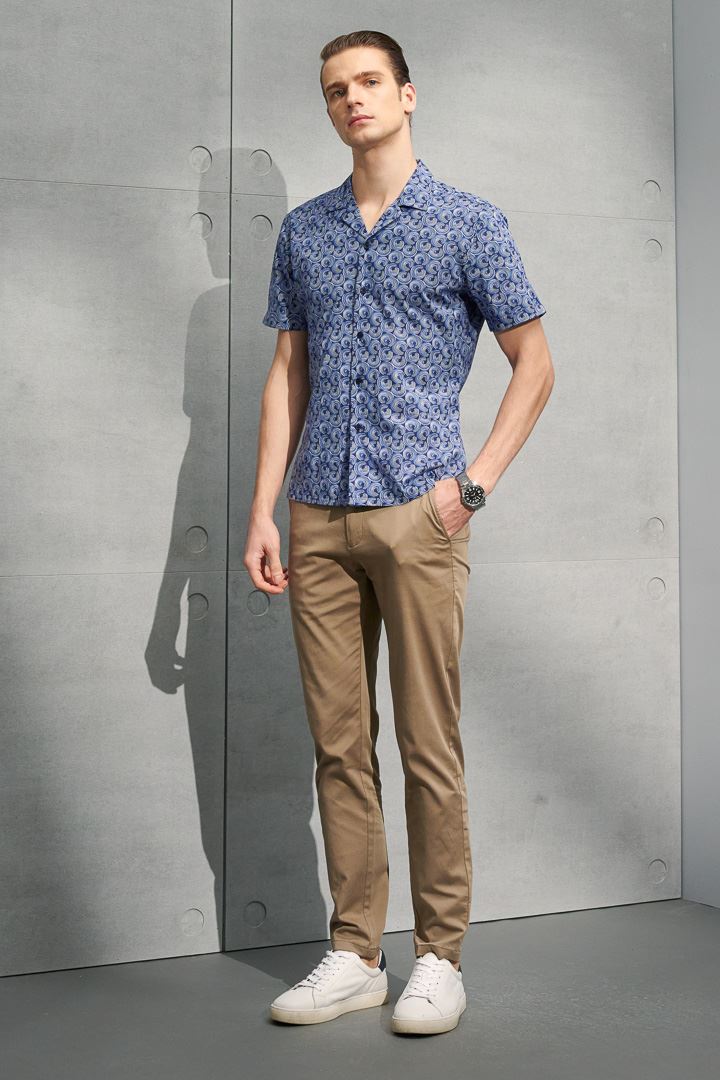 SST&C Dark Blue Spiral Cuban Collar Standard Fit Short Sleeve Shirt | 0412204002  (Outlet)_2