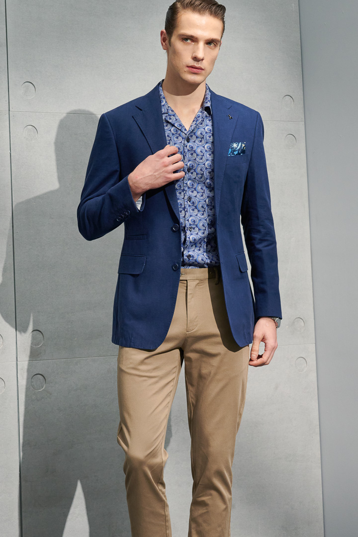 SST&C Dark Blue Spiral Cuban Collar Standard Fit Short Sleeve Shirt | 0412204002  (Outlet)_3