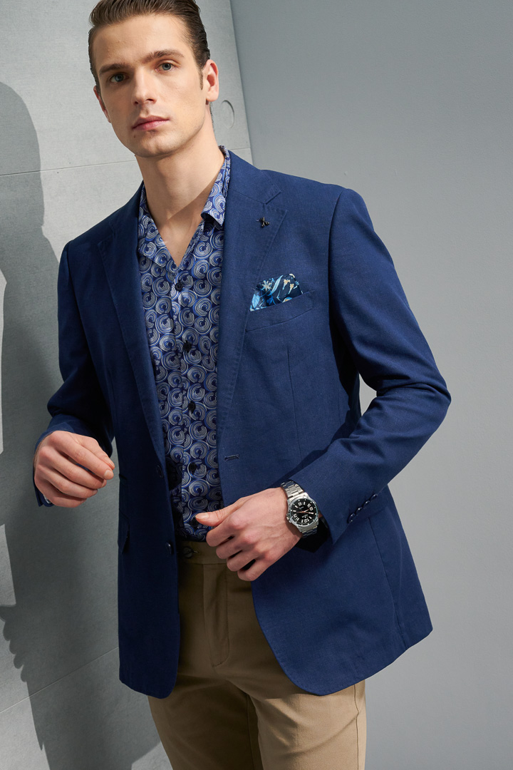 SST&C Dark Blue Spiral Cuban Collar Standard Fit Short Sleeve Shirt | 0412204002  (Outlet)_4