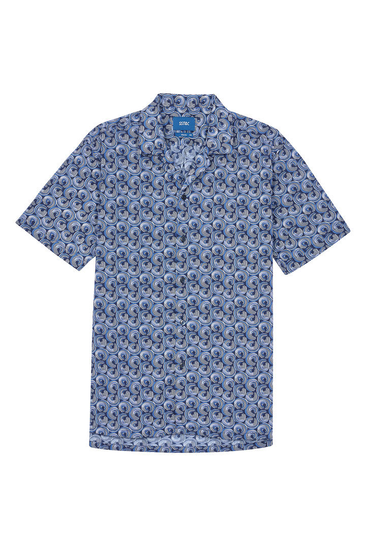 SST&C Dark Blue Spiral Cuban Collar Standard Fit Short Sleeve Shirt | 0412204002  (Outlet)_7