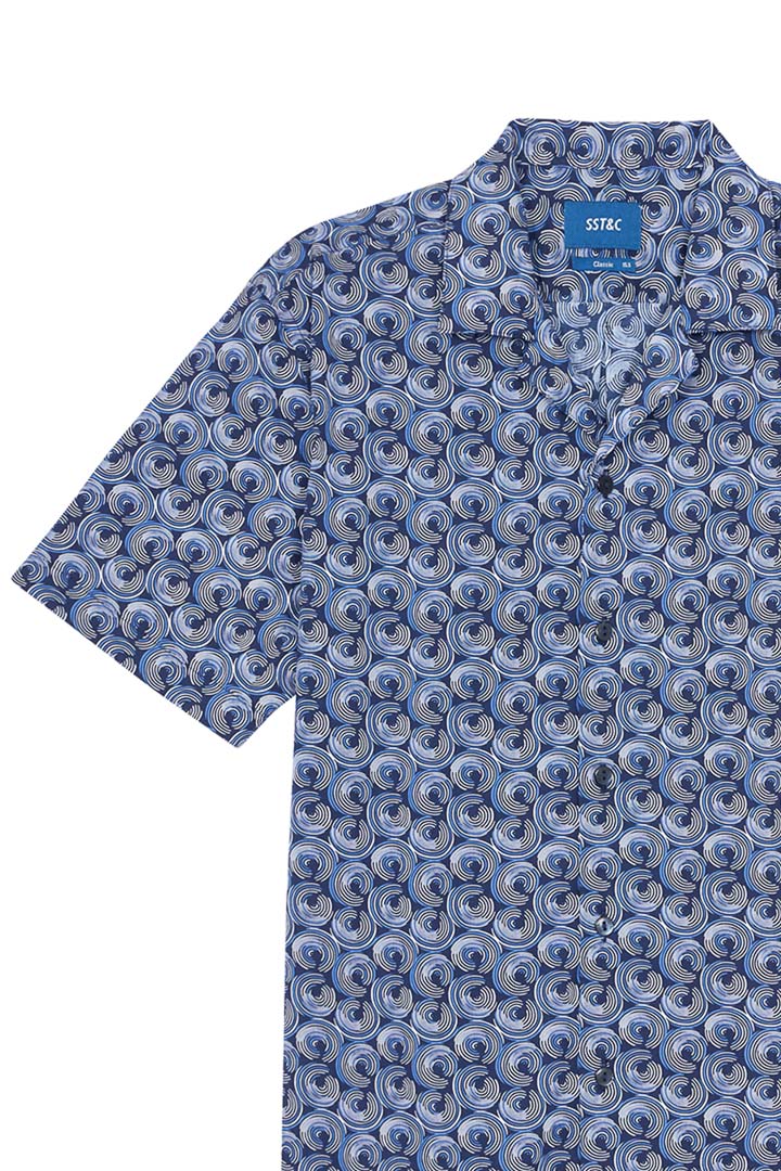 SST&C Dark Blue Spiral Cuban Collar Standard Fit Short Sleeve Shirt | 0412204002  (Outlet)_8
