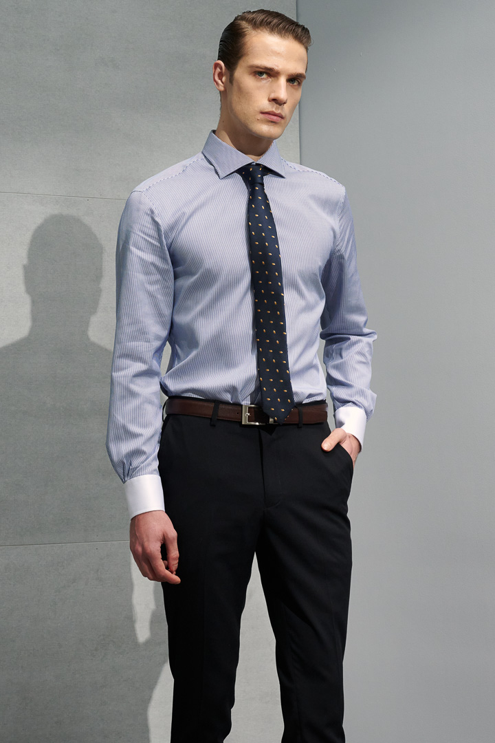 SST&C #Milan Series  White Sleeve Navy Striped Pattern Shirt | 0312204003  (Outlet)_0