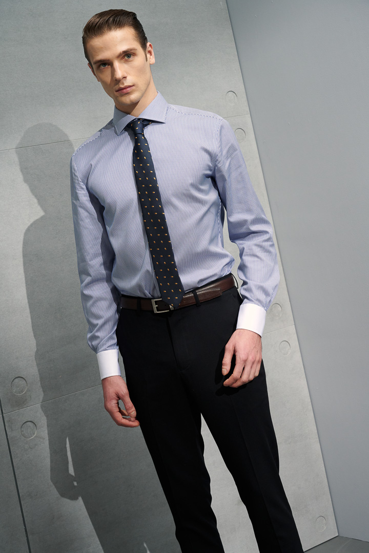 SST&C #Milan Series  White Sleeve Navy Striped Pattern Shirt | 0312204003  (Outlet)_1