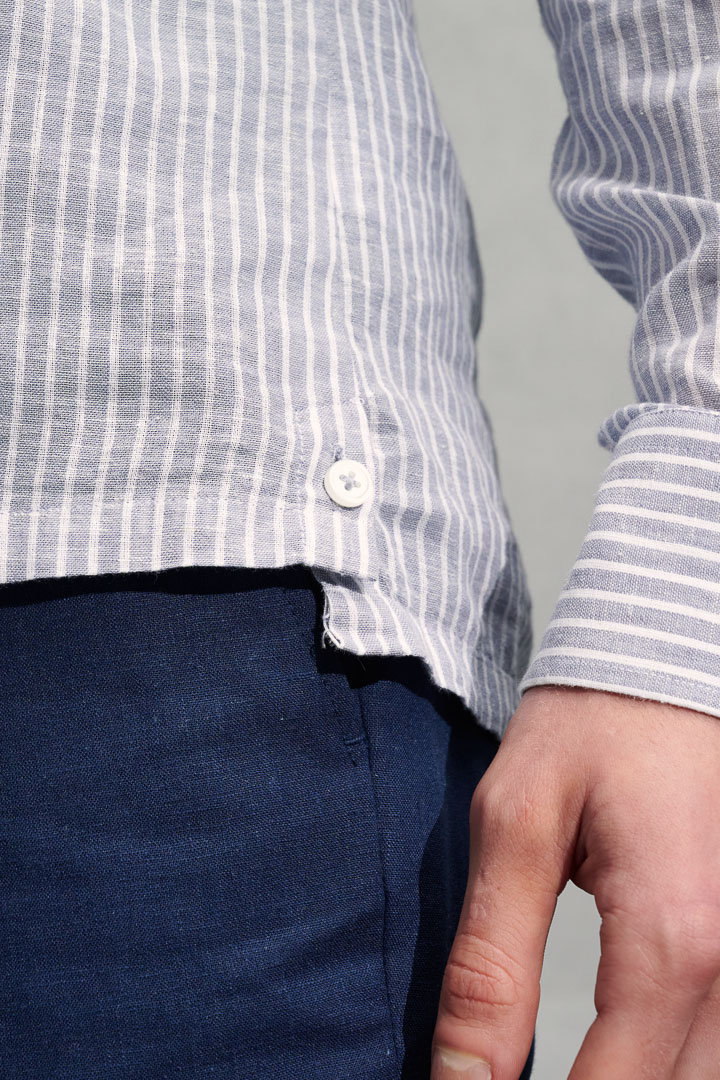 SST&C #Texture Cotton and Linen  Gray and White Striped Pattern Stand Collar Shirt | 0312204009  (Outlet)_6