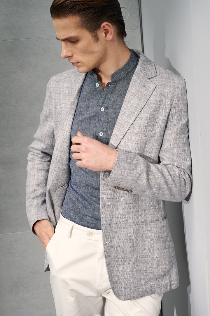 SST&C #Texture Cotton and Linen  Navy Blue Stand-Up Collar Shirt | 0312204010  (Outlet)_0